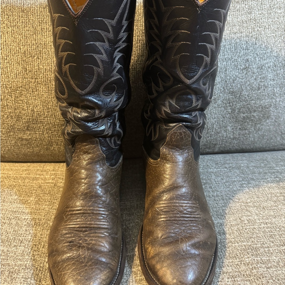 Nocona Vintage Brown with Black Shaft Western Cowboy Boots Size 10D - Picture 5 of 12